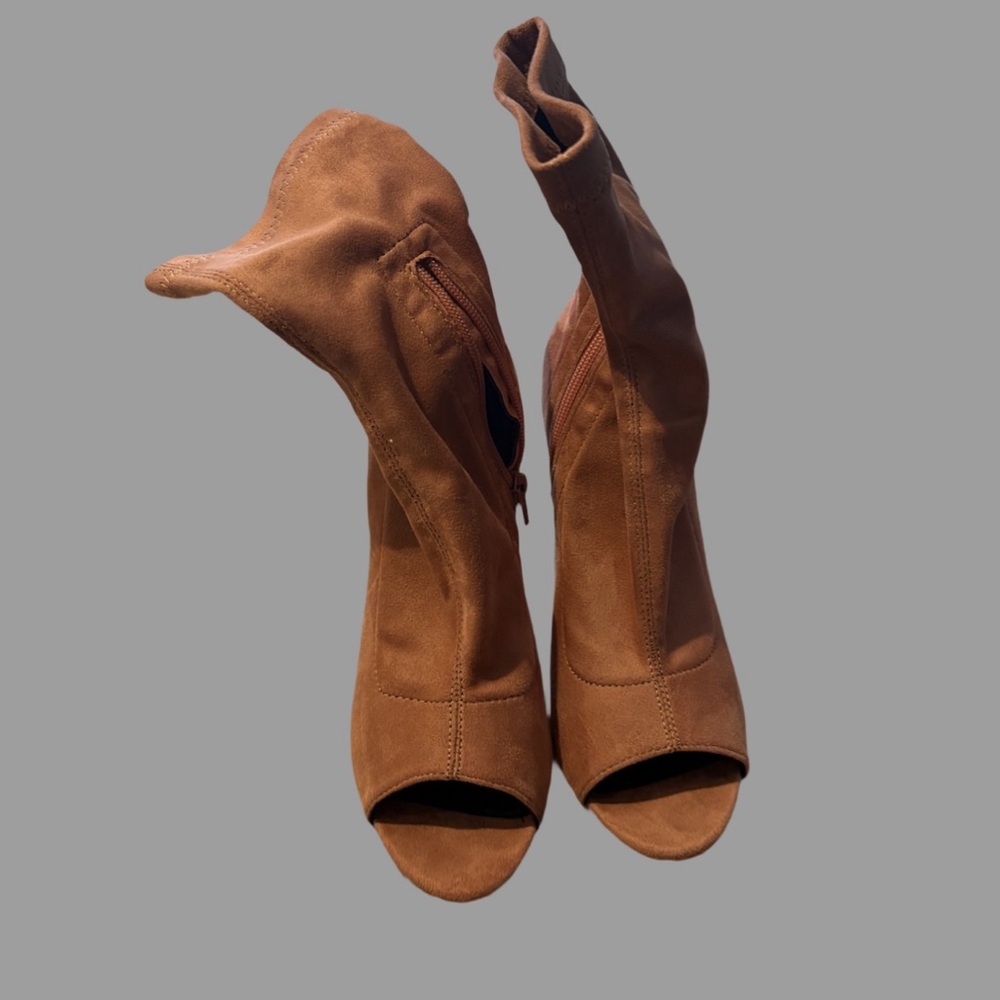 Brown Peep-Toe Boots